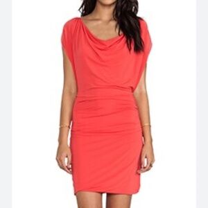 Halston Heritage Cap Sleeve Overlay Dress With Draped Waist in Poppy, Size S